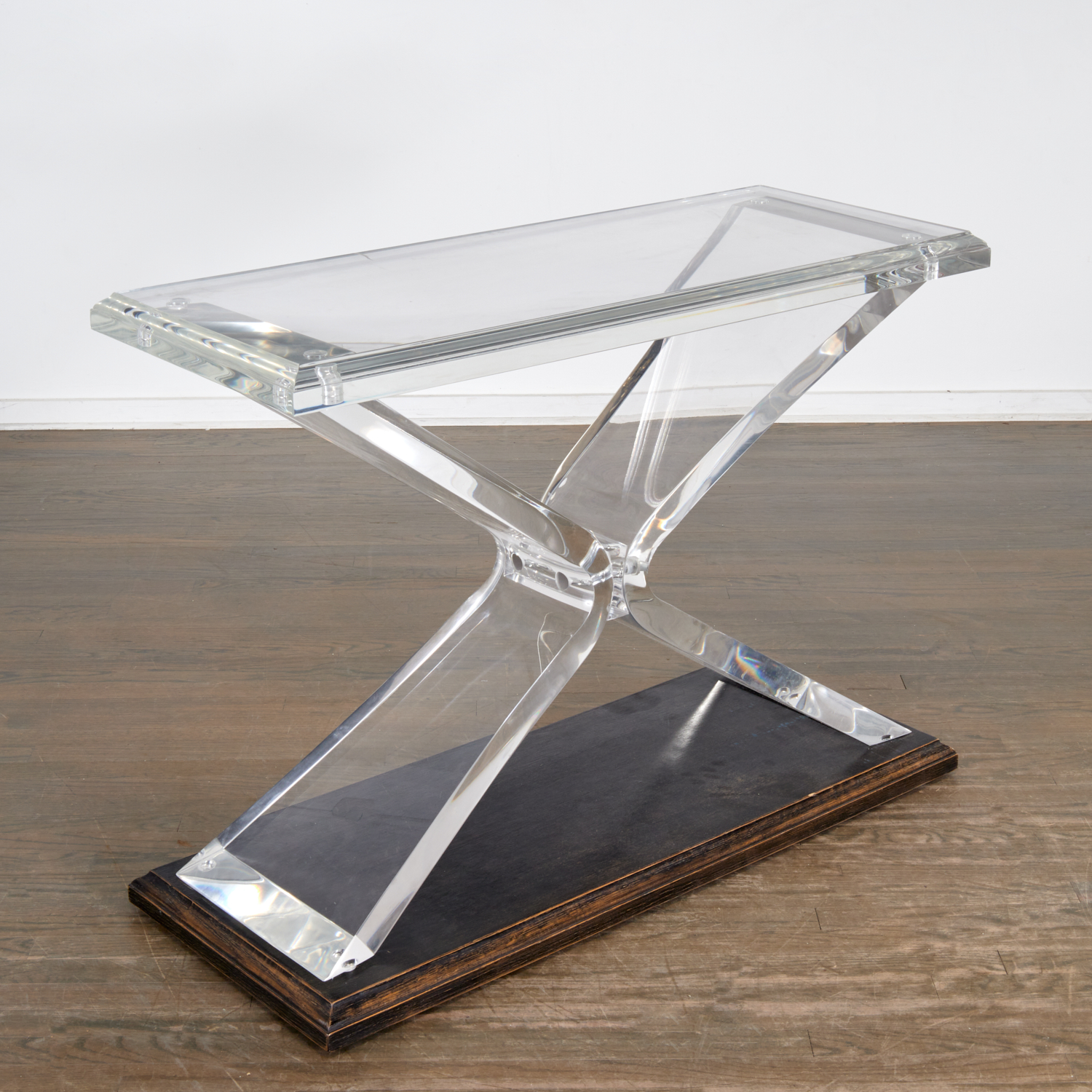 Appraisal: MODERN DESIGNER LUCITE BUTTERFLY CONSOLE TABLE th c possibly Lion