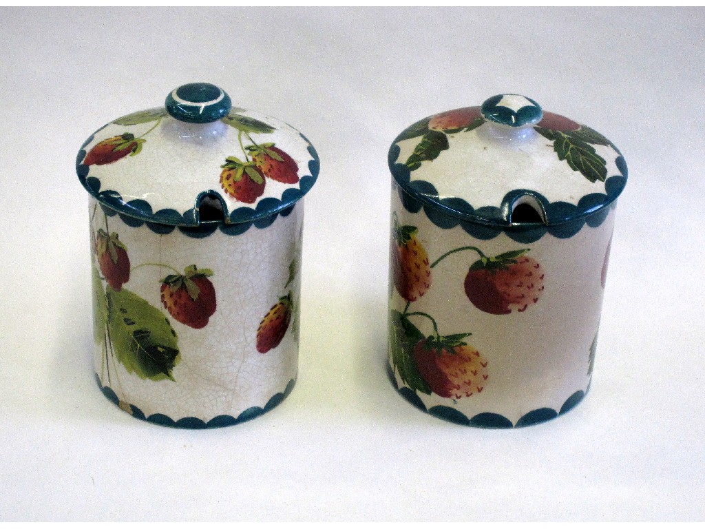 Appraisal: Two Wemyss Strawberry decorated preserve pots and covers painted printed