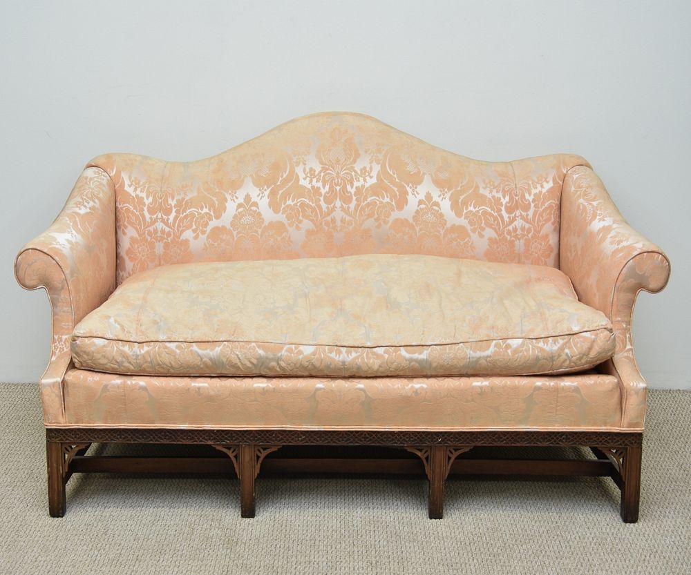 Appraisal: Chippendale Style Camelback Sofa Chippendale style mahogany camelback sofa with