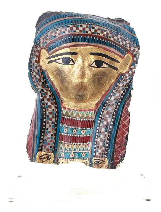 Appraisal: Egyptian gilt and polychrome cartonnage mummy mask XXVIIth Dynasty circa