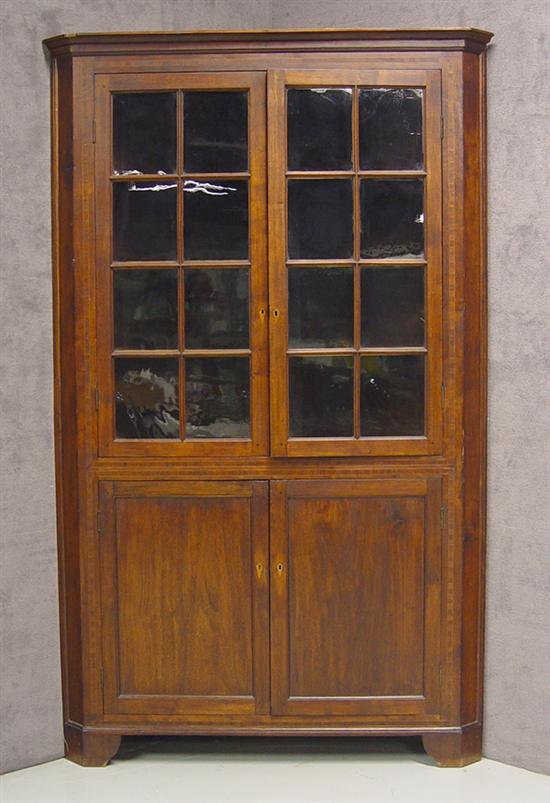 Appraisal: Inlaid Southern Corner Cupboard Circa Piedmont Virginia or North Carolina