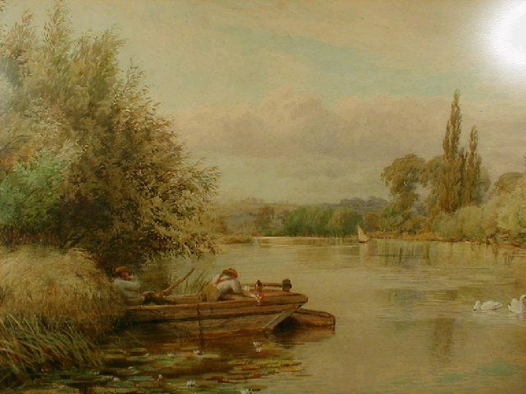 Appraisal: William Bradley Watercolour drawing the Thames near Winter Hill figures