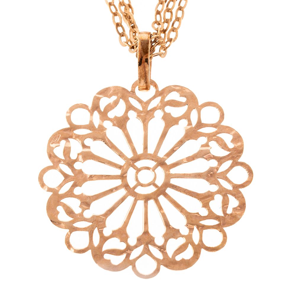 Appraisal: A K Rose Gold Floral Pendant with K Chain K