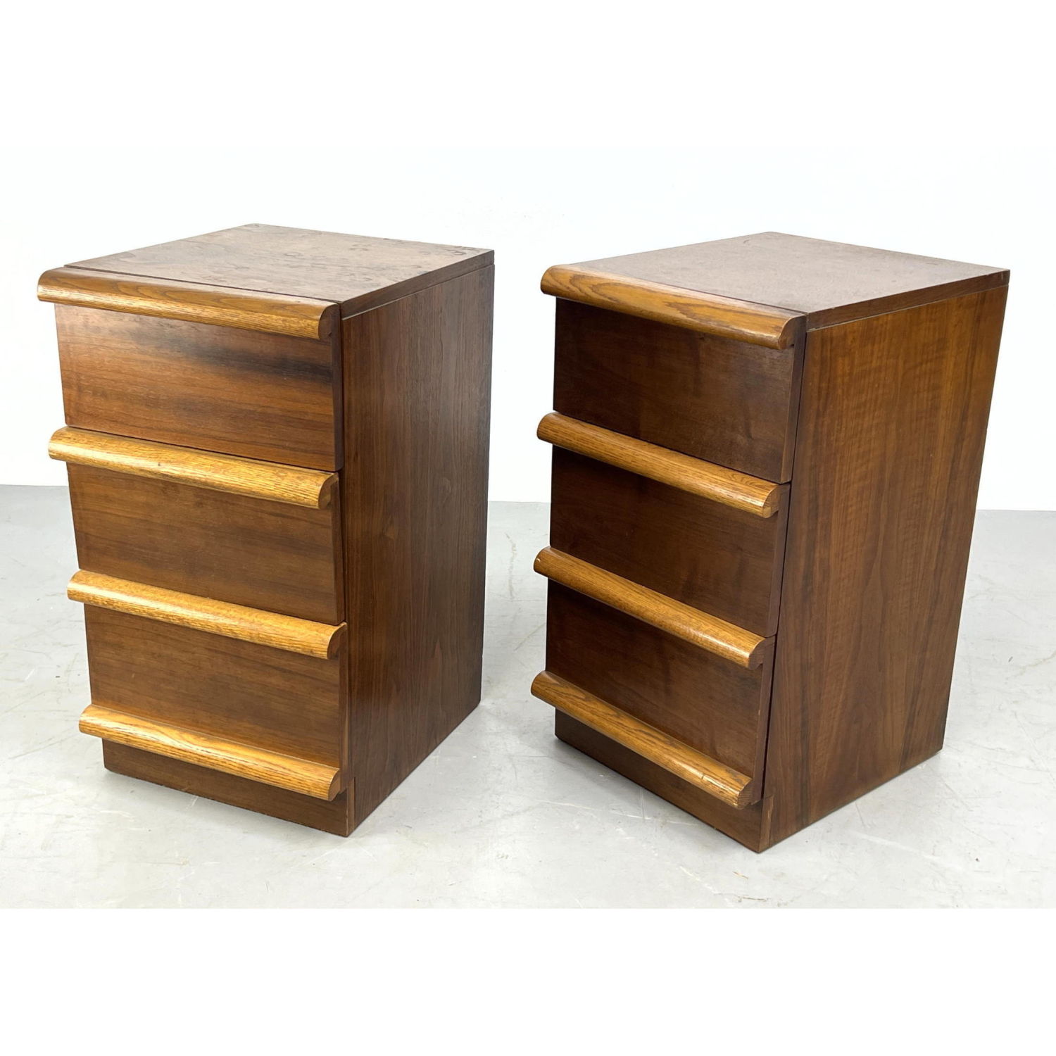 Appraisal: Pr LANE American Modern Walnut Night Stands Contrasting Tone Wood