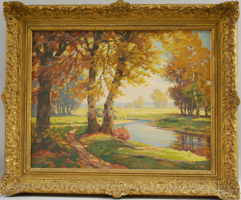 Appraisal: American School th Century Fall Landscape Signed P Grabwin l