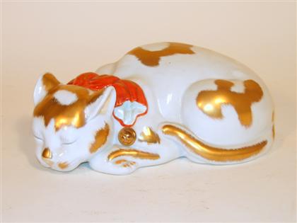 Appraisal: Japanese Hirado style porcelain cat th century Well modeled recumbent