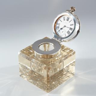 Appraisal: J Grinsell crystal inkwell with Pocket Watch Lid J Grinsell