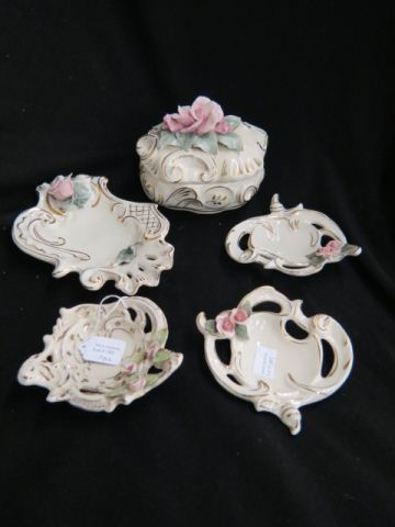 Appraisal: pcs Corday Pottery dresser box and four dishes floral decor