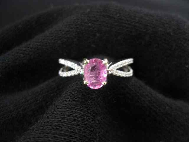 Appraisal: Pink Sapphire Diamond Ring vivid carat oval gem with diamonds