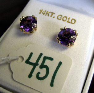 Appraisal: PAIR OF AMETHYST AND FOURTEEN KARAT GOLD EARSTUDS