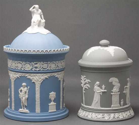 Appraisal: Two Wedgwood jasperware humidors th century blue and white humidor