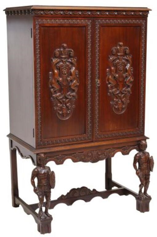 Appraisal: Carved mahogany dry bar cabinet th c having egg and