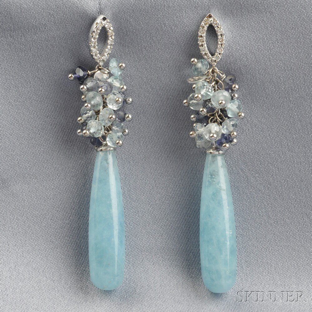 Appraisal: kt White Gold Gem-set Earpendants Italy each aquamarine drop suspended