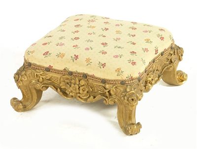 Appraisal: An early Victorian square footstool the concave sided later covered