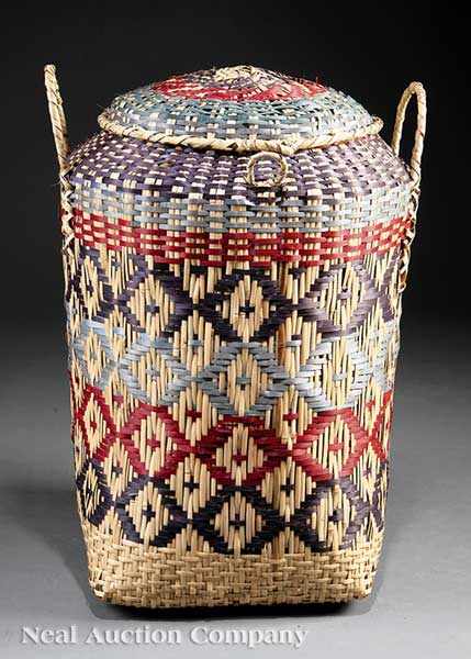 Appraisal: A Vintage Choctaw Lidded Storage Basket mid- th c red