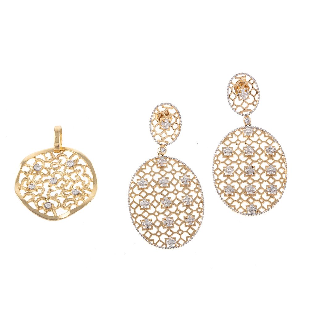 Appraisal: A Pair of K Openwork Diamond Earrings Pendant K yellow