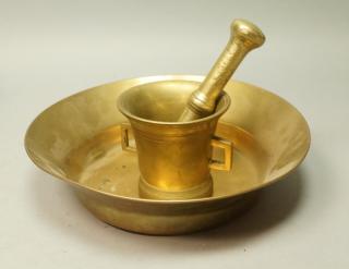 Appraisal: pc Brass Lot Mortar Pestle Bowl Russian large flared rim