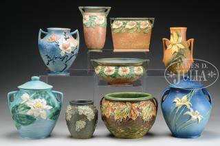 Appraisal: NINE MISCELLANEOUS PIECES OF ROSEVILLE ART POTTERY INCLUDING SEVEN VASES