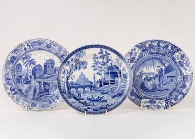 Appraisal: Three Spode blue and white plates 'Sarcophagus and Sepulchre at