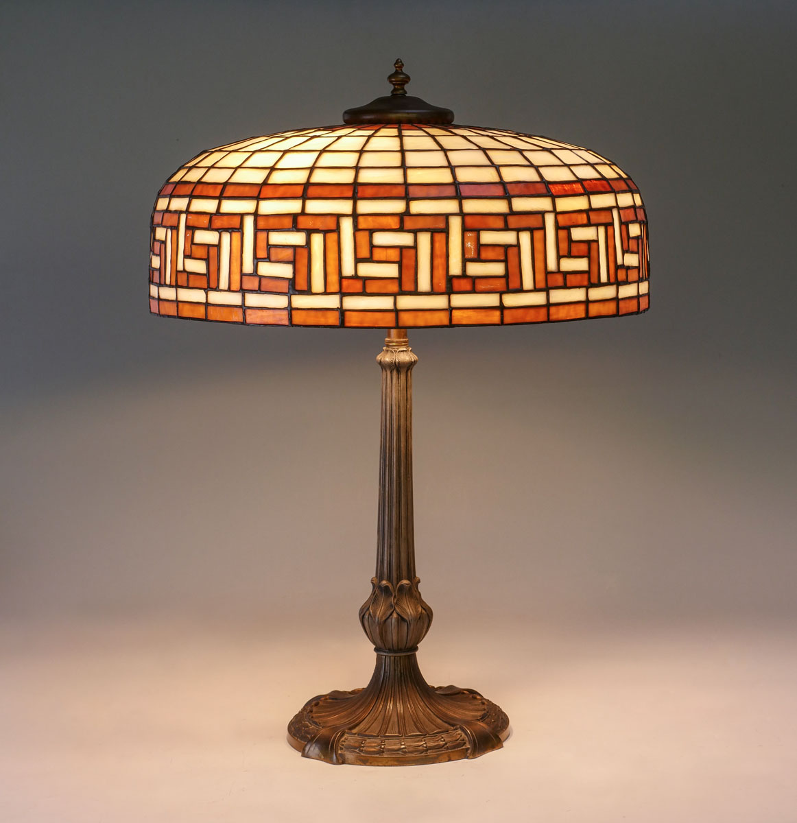 Appraisal: DUFFNER AND KIMBERLY GREEK KEY TABLE LAMP Duffner Kimberly table