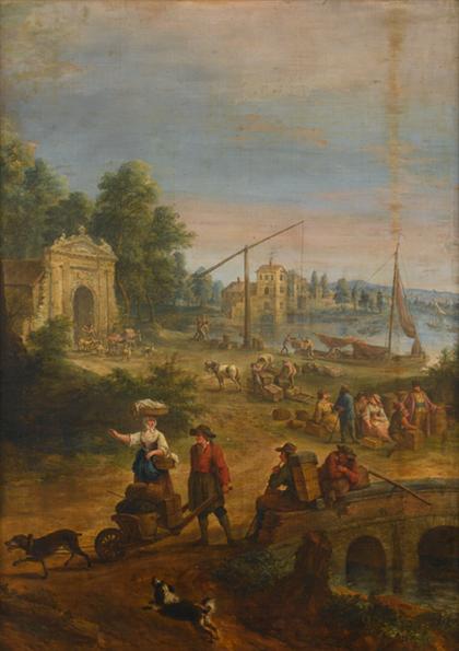 Appraisal: FOLLOWER OF JAN SIBERECHTS flemish - EXTENSIVE LANDSCAPE WITH VILLAGERS