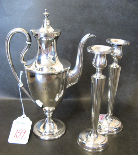 Appraisal: THREE AMERICAN STERLING SILVER TABLE ACCESSORIES a Sterling coffee pot