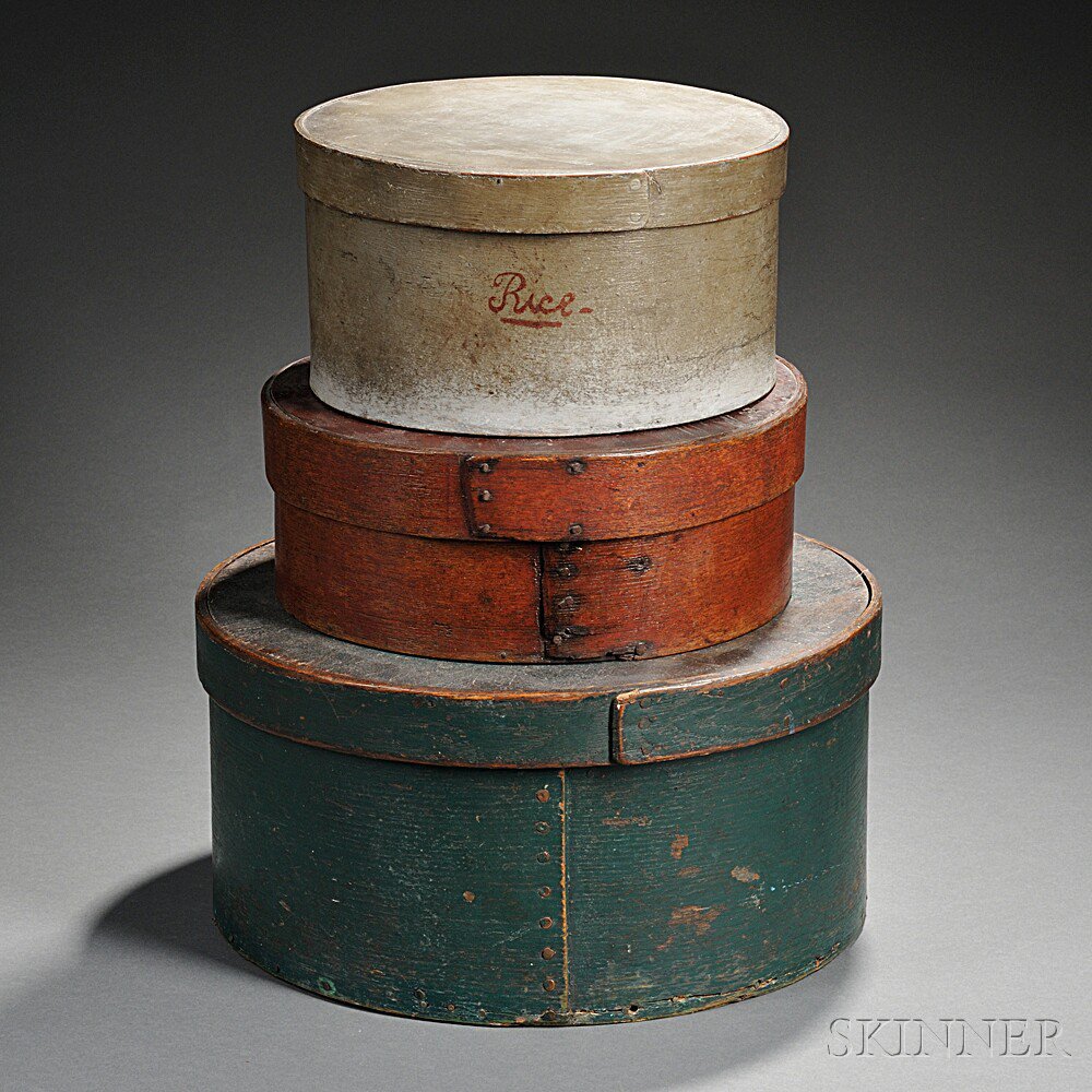 Appraisal: Three Painted Pantry Boxes New England th century the largest