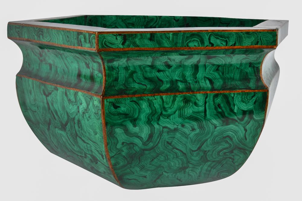 Appraisal: HEXAGONAL TOLE PLANTERwith faux malachite finish Condition with chipping and