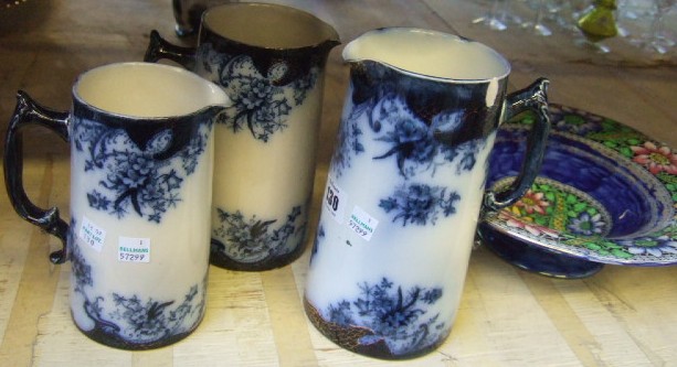 Appraisal: A Maling bowl and three blue and white jugs