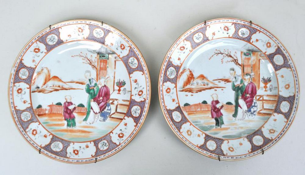 Appraisal: Pair Chinese Export Polychrome Plates diameter Some minor paint loss