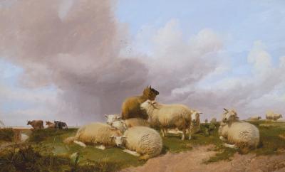 Appraisal: Thomas Sidney Cooper RA - Group of Sheep on Romney