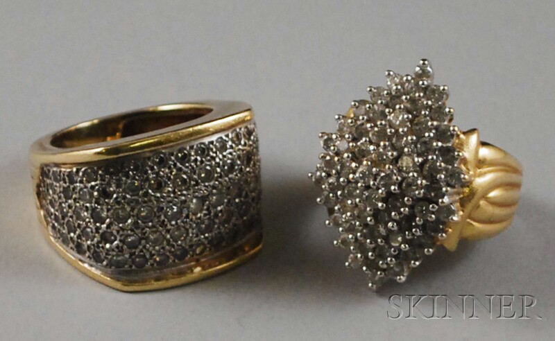 Appraisal: Two kt Gold and Diamond Cocktail Rings total dwt sizes