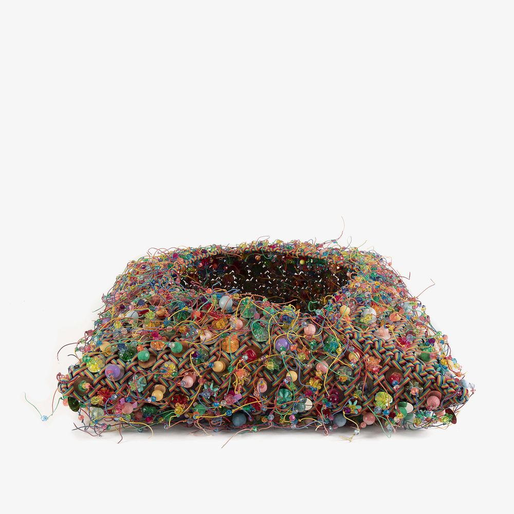 Appraisal: John Garrett Untitled Beaded Square Basket John Garrett b Untitled