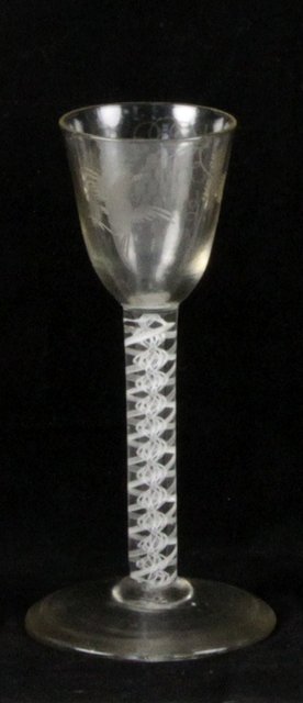 Appraisal: An th Century wine glass the bowl etched grapes and