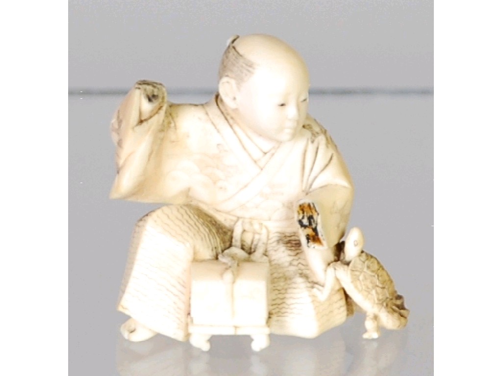 Appraisal: ORIENTAL CARVED ONE PIECE IVORY OKIMONO man seated with a