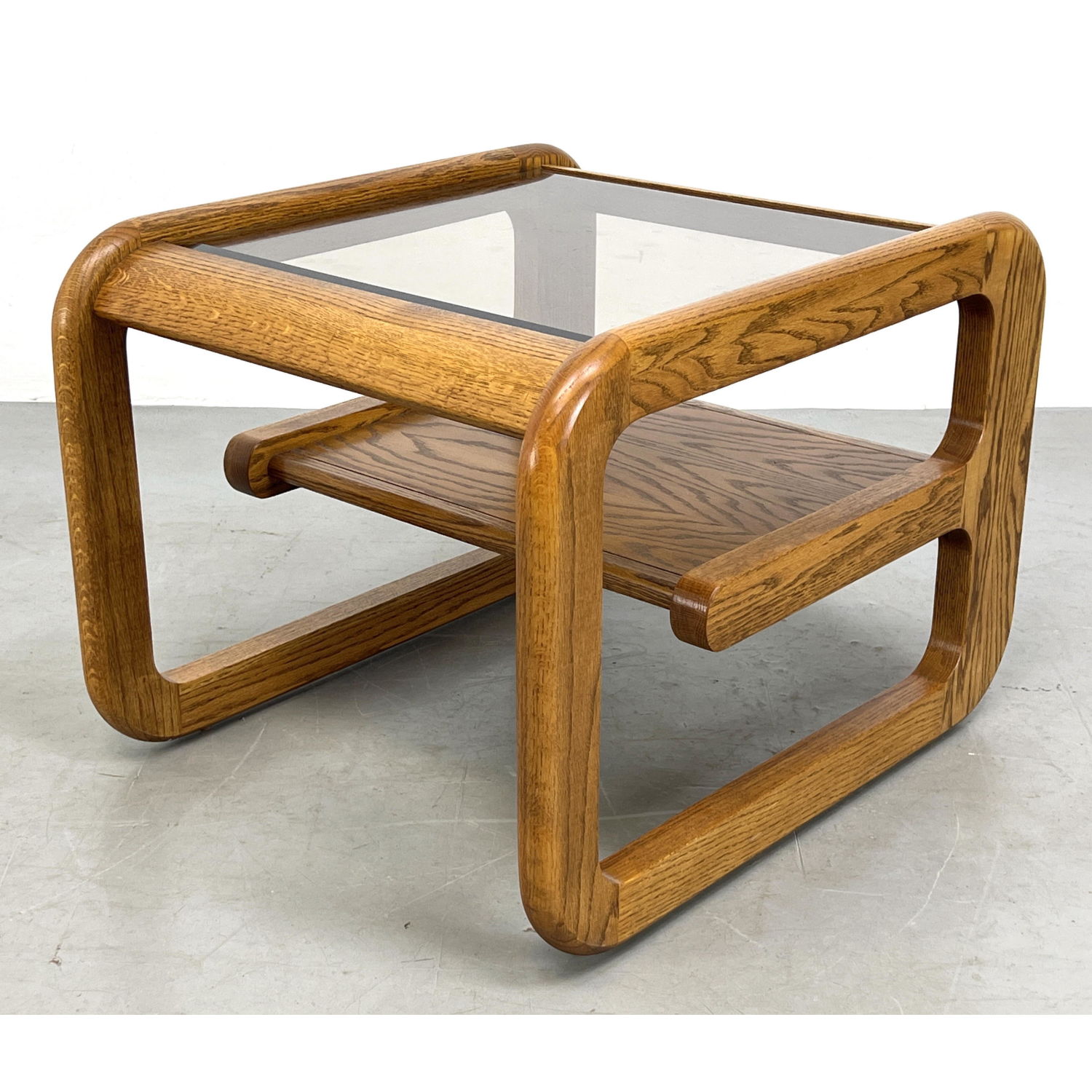 Appraisal: LOU HODGES Oak and Glass Modernist Side Table Lower Oak