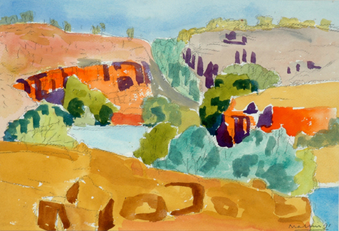 Appraisal: Jeffrey Makin born Katherine Gorge watercolour signed and dated 'Makin