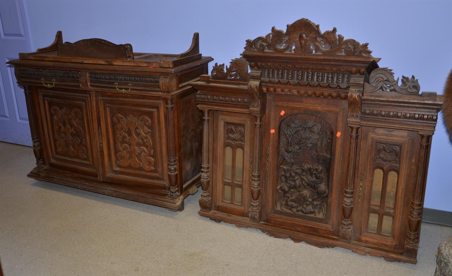 Appraisal: Carved oak Continental Victorian part court cupboard relief carved door