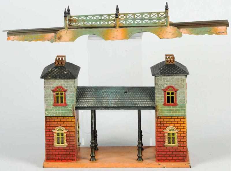 Appraisal: Lot of Tin Bing Train Station Bridge Pieces German Combination