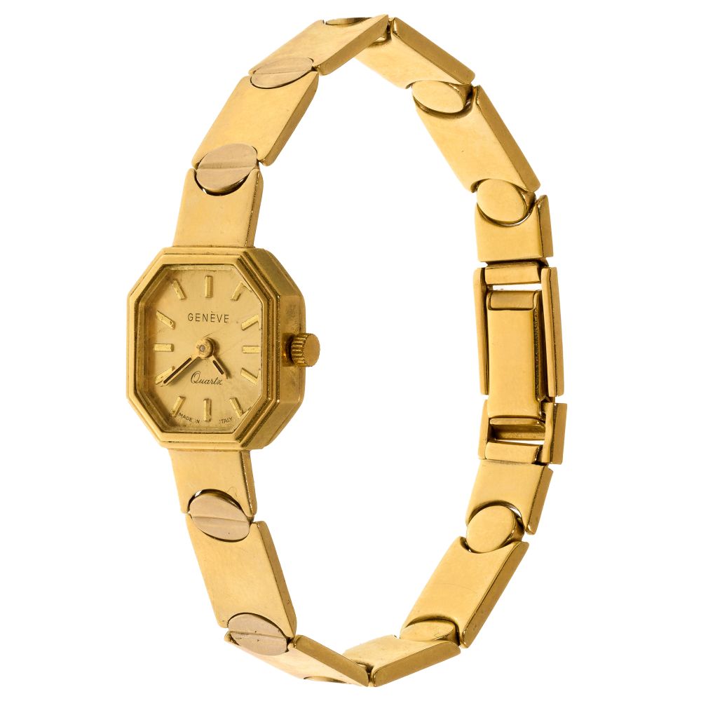 Appraisal: GENEVE K YELLOW GOLD CASE AND BAND WRISTWATCHHaving an octagon