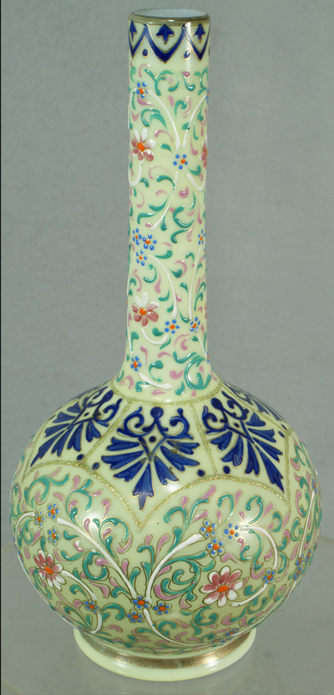 Appraisal: Enameled cased glass gourd vase with polychrome enameled filigree decoration