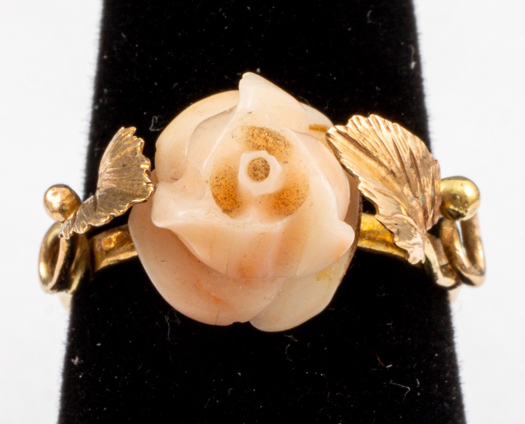 Appraisal: VINTAGE K YELLOW GOLD CARVED CORAL ROSE RING Vintage K