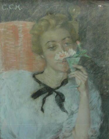 Appraisal: C C H Pastel of a Woman with Flowers Signed