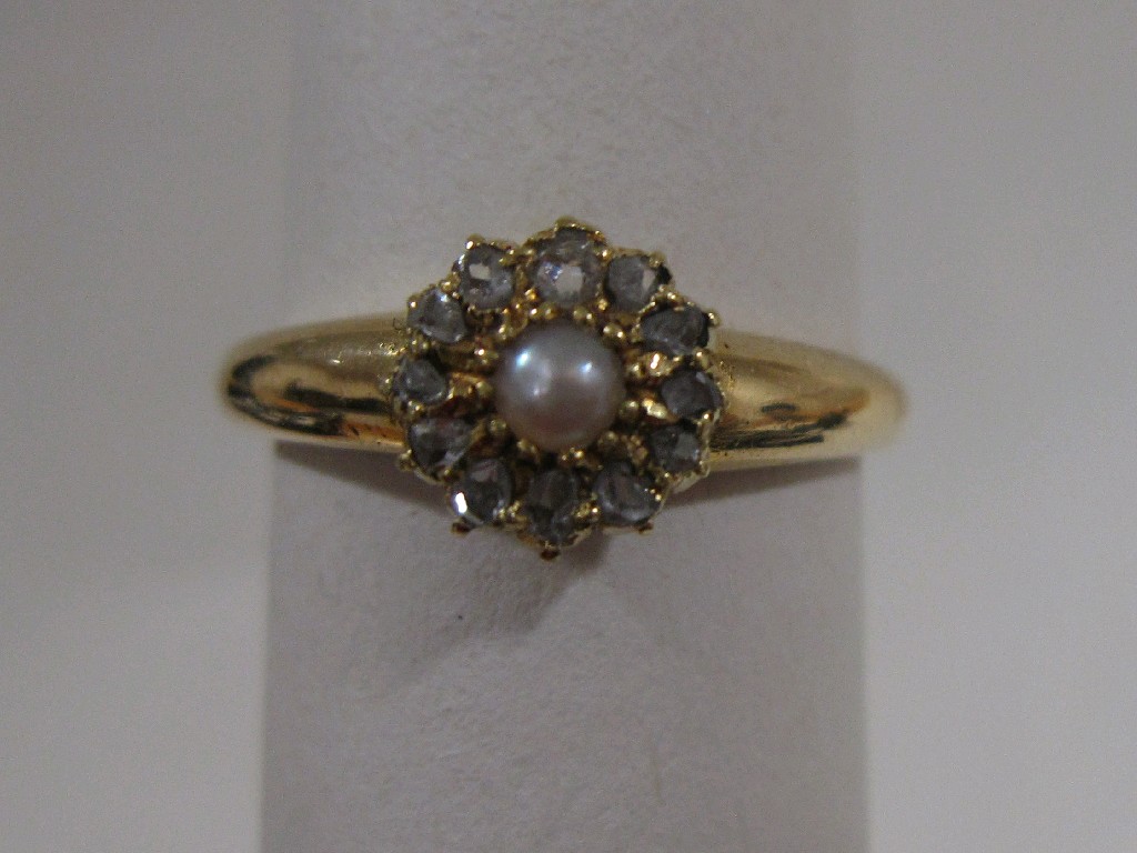 Appraisal: Victorian ct gold pearl and diamond cluster ring