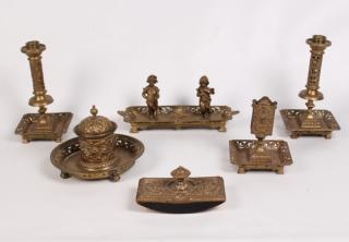 Appraisal: PIECE FRENCH BRONZE EMBOSSED AND OPEN WORK DESK SET PIECE