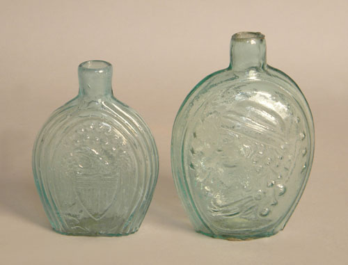 Appraisal: Two historical aqua green flasks th c one with Columbia