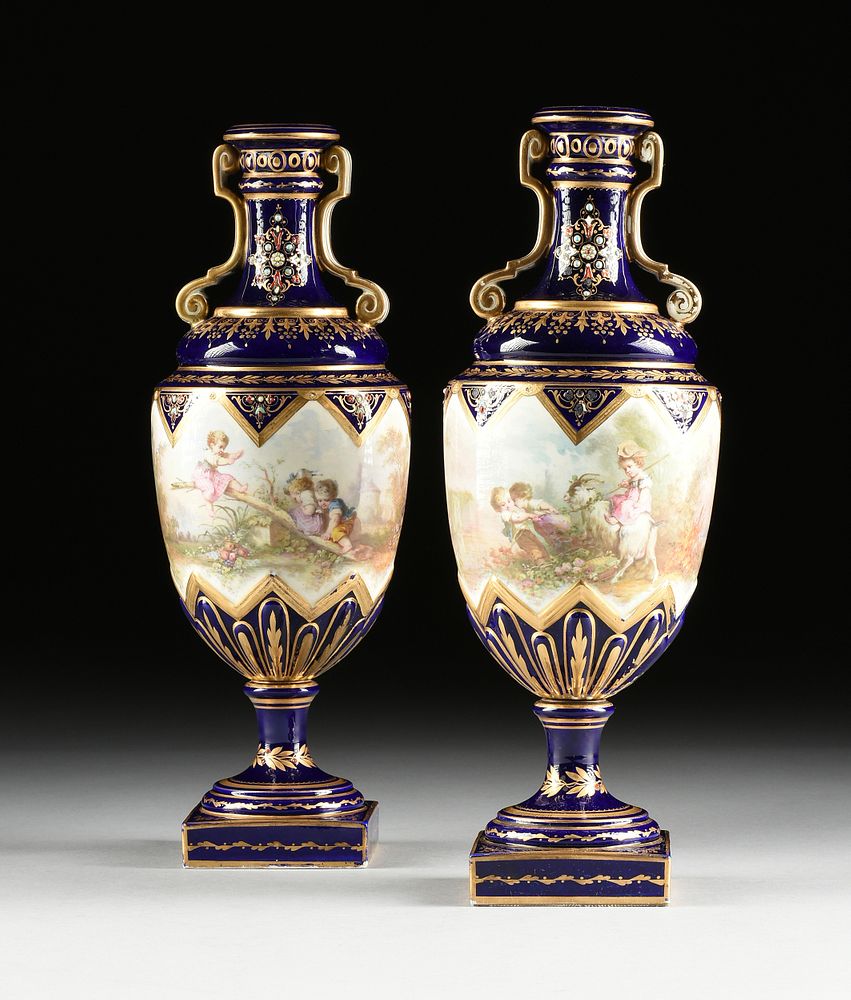 Appraisal: A PAIR OF S VRES STYLE GILT AND JEWELED BLEU