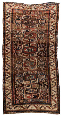 Appraisal: Kazak Rug Caucasian six central medallions with wing corners with