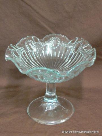 Appraisal: Vintage Pressed Glass Fluted Compote - ribbed with beaded bands