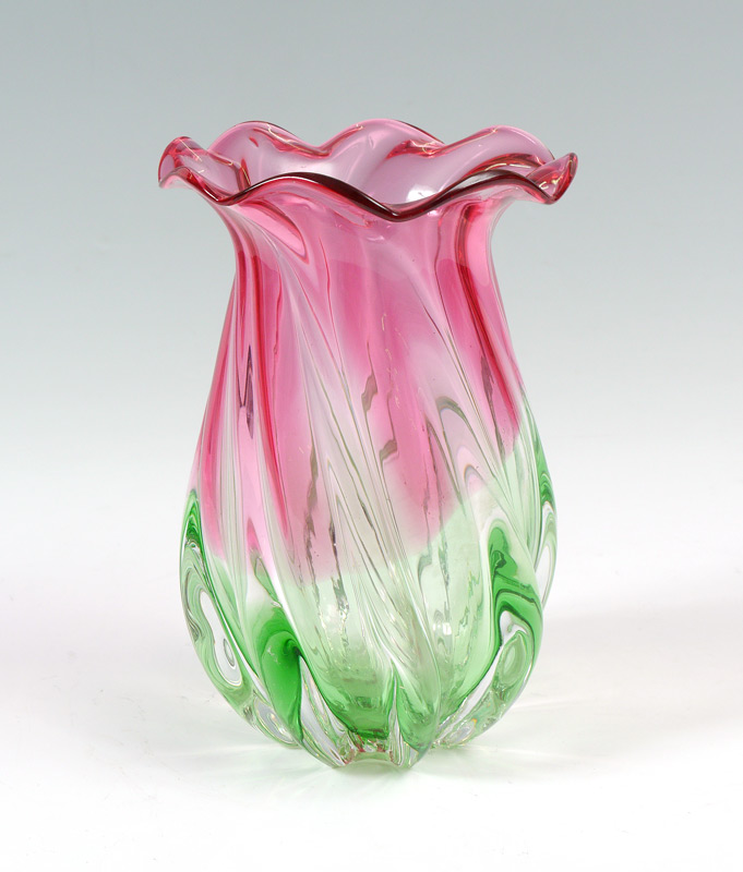 Appraisal: S PUCCINI MURANO ART GLASS VASE Scalloped rim ribbed body